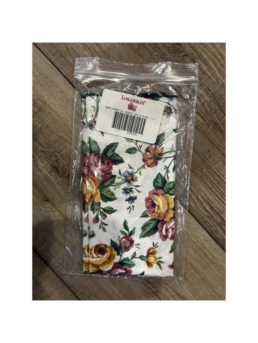 Longaberger Napkin Garden Splendor Floral Roses Fabric Squares set of 2 NEW